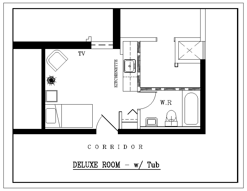 Floor plan: Deluxe room with tub