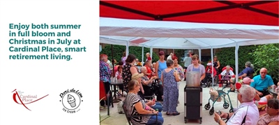 Enjoy both summer in full bloom and Christmas in July at Cardinal Place, smart retirement living.