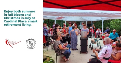 Enjoy both summer in full bloom and Christmas in July at Cardinal Place, smart retirement living.